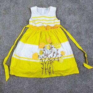 Girls‎ 6X Yellow White Floral Embroidered Bow Easter Spring Party Dress